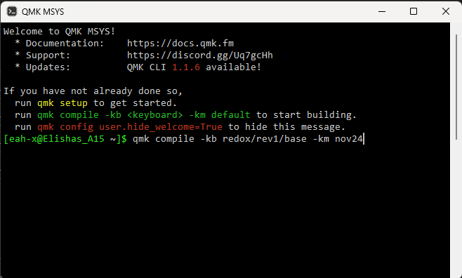 qmk msys compile command